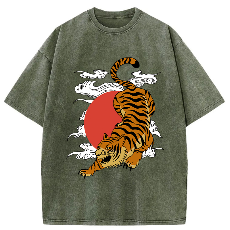 Tokyo-Assassin Japanese Fierce Tiger Washed T-Shirt-Tokyo-Assassin