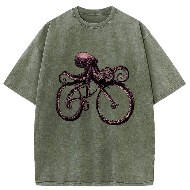 Tokyo-Assassin Japanese Octopus Bicycle Washed T-Shirt-Tokyo-Assassin