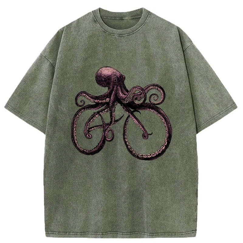 Tokyo-Assassin Japanese Octopus Bicycle Washed T-Shirt-Tokyo-Assassin