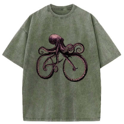 Tokyo-Assassin Japanese Octopus Bicycle Washed T-Shirt-Tokyo-Assassin