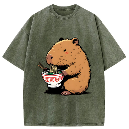 Tokyo-Assassin Ramen Lover Capybara Washed T-Shirt-Tokyo Assassin