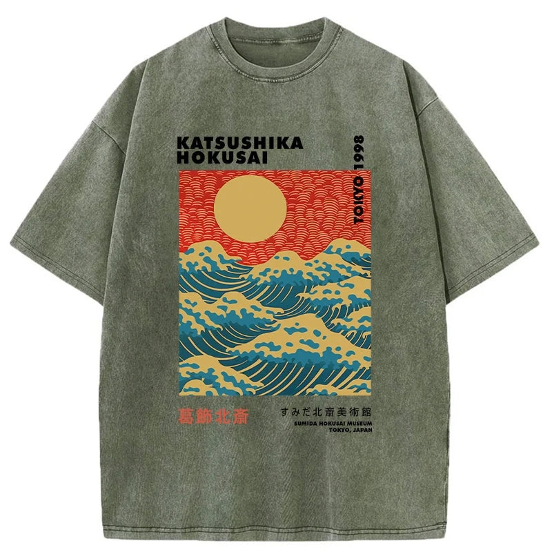 Tokyo-Assassin Katsushika Hokusai Washed T-Shirt-Tokyo-Assassin
