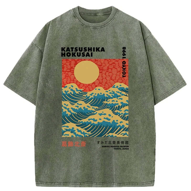 Tokyo-Assassin Katsushika Hokusai Washed T-Shirt-Tokyo-Assassin