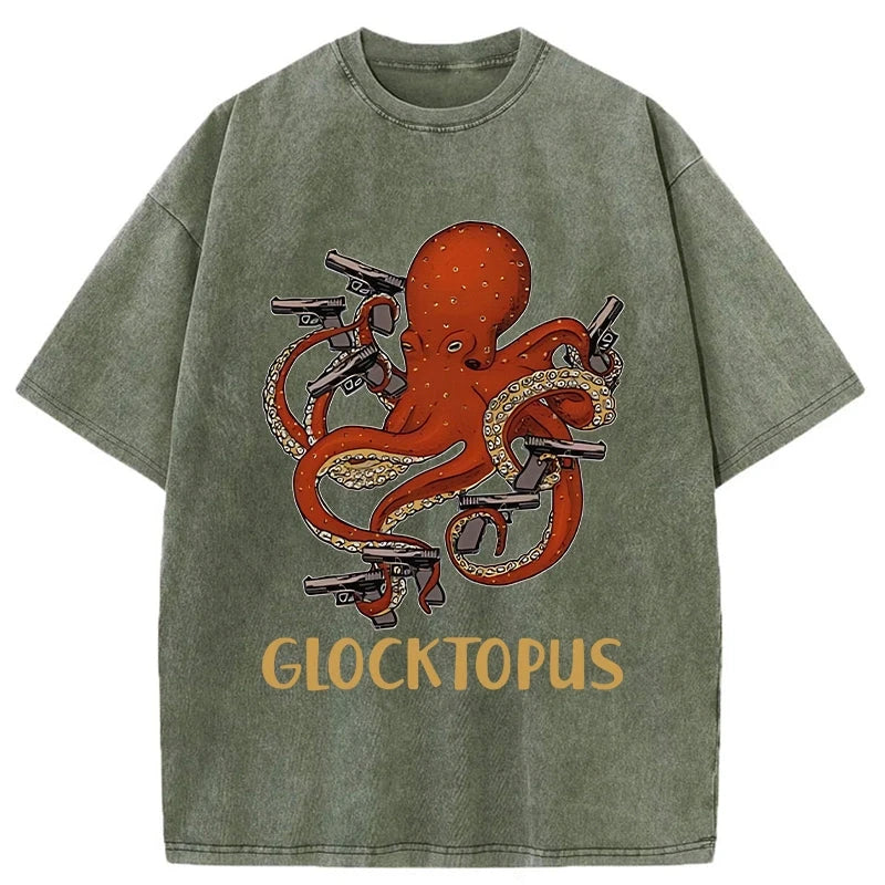 Tokyo-Assassin Octopus Omnidirectional Pistol Washed T-Shirt-Tokyo Assassin