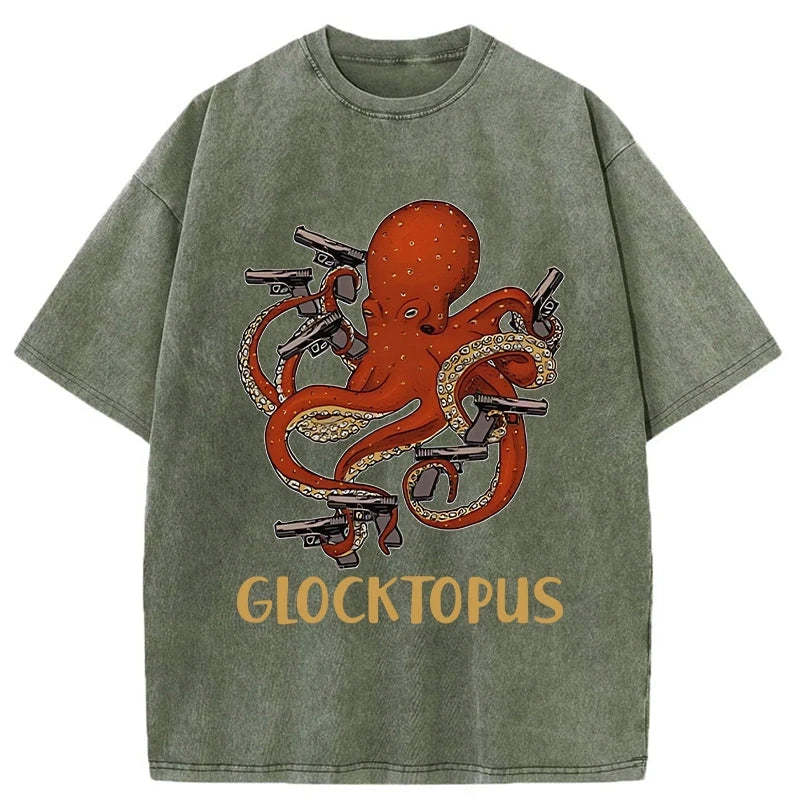 Tokyo-Assassin Octopus Omnidirectional Pistol Washed T-Shirt-Tokyo Assassin