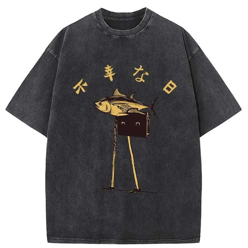 Tokyo-Assassin Unlucky Fish Japanese Washed T-Shirt-Tokyo-Assassin
