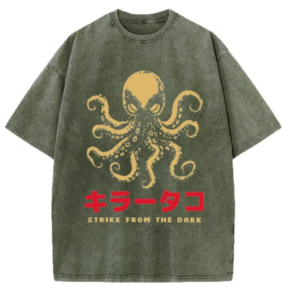 Tokyo-Assassin Japanese Killer Octopus Washed T-Shirt-Tokyo-Assassin