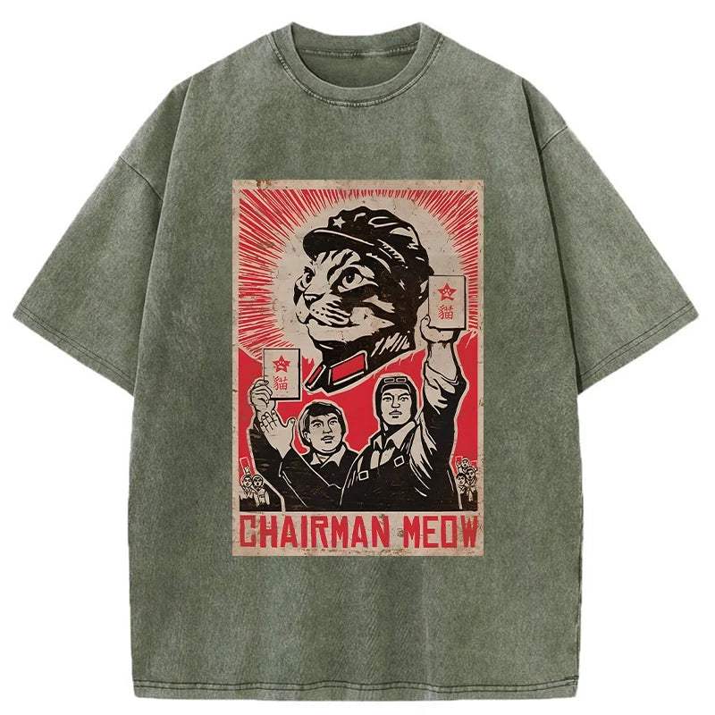 Tokyo-Assassin Meow Mao Cat Meme Washed T-Shirt-Tokyo-Assassin