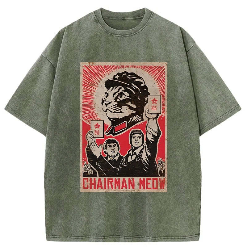 Tokyo-Assassin Meow Mao Cat Meme Washed T-Shirt-Tokyo-Assassin