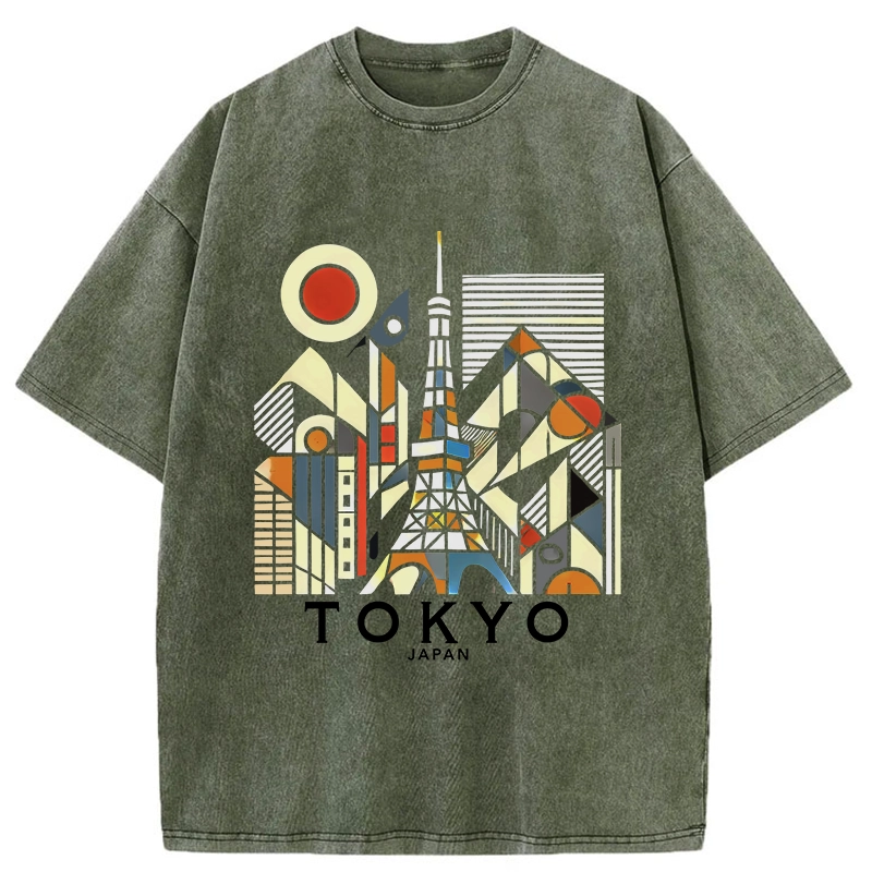 Tokyo-Assassin Tokyo 3D Architecture Washed T-Shirt-Tokyo-Assassin