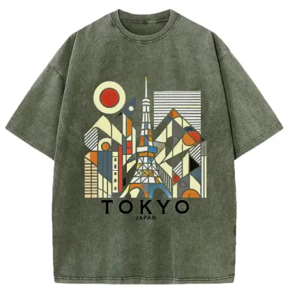 Tokyo-Assassin Tokyo 3D Architecture Washed T-Shirt-Tokyo-Assassin