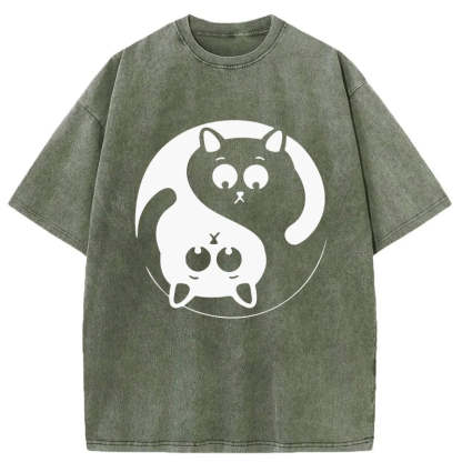 Tokyo-Assassin Yin Yang Gossip Cat Washed T-Shirt-Tokyo-Assassin