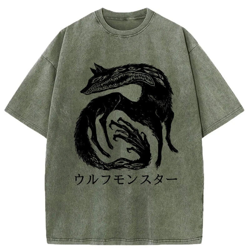 Tokyo-Assassin Wolf Monster Washed T-Shirt-Tokyo-Assassin