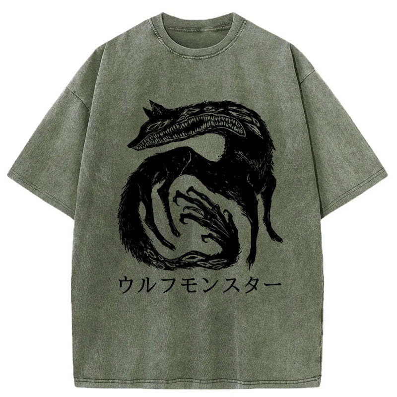 Tokyo-Assassin Wolf Monster Washed T-Shirt-Tokyo-Assassin