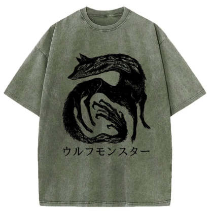 Tokyo-Assassin Wolf Monster Washed T-Shirt-Tokyo-Assassin