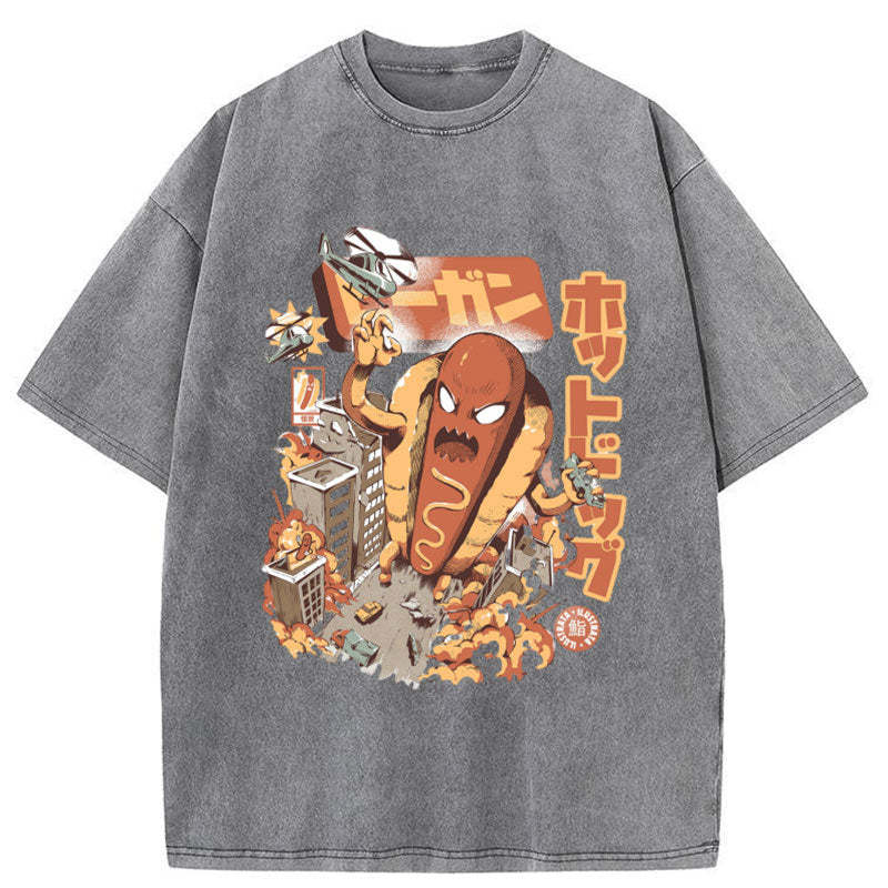 Tokyo-Assassin Great Hot Dog Kaiju Japanese Washed T-Shirt-Tokyo-Assassin