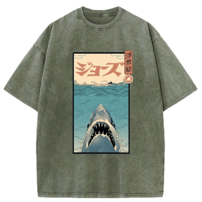 Tokyo-Assassin Great White Shark Japanese Washed T-Shirt-Tokyo-Assassin