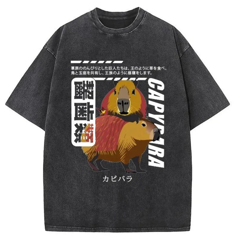 Tokyo-Assassin Japanese Capybara Washed T-Shirt-Tokyo-Assassin