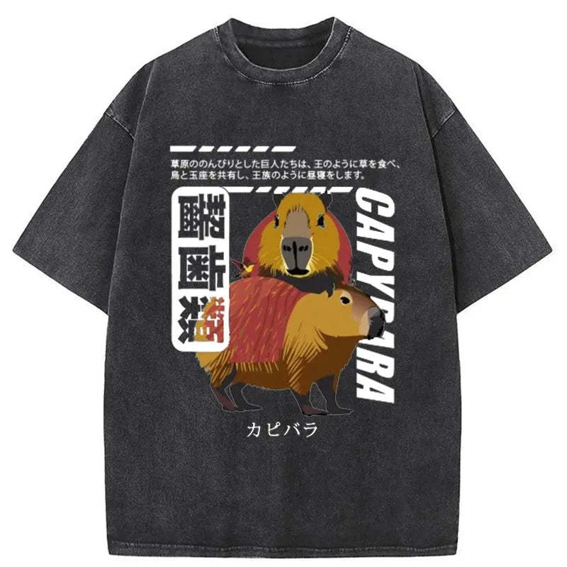 Tokyo-Assassin Japanese Capybara Washed T-Shirt-Tokyo-Assassin