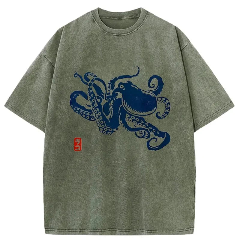 Tokyo-Assassin Japanese Octopus Washed T-Shirt-Tokyo-Assassin