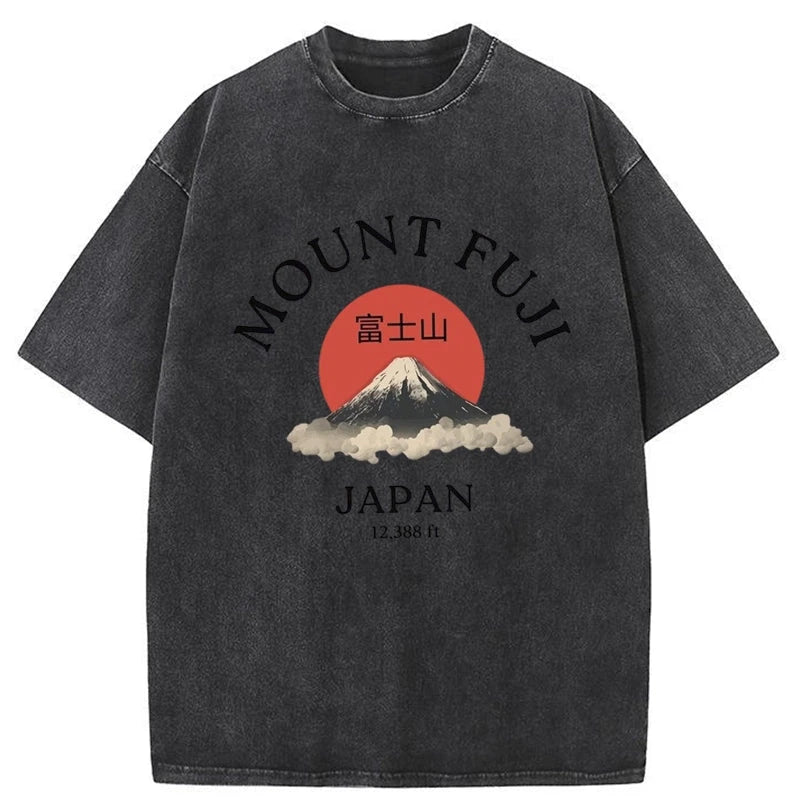 Tokyo-Assassin Japan Mount Fuji Sun Unisex Washed T-Shirt-Tokyo-Assassin