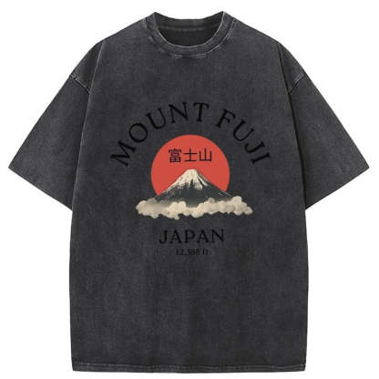 Tokyo-Assassin Japan Mount Fuji Sun Unisex Washed T-Shirt-Tokyo-Assassin