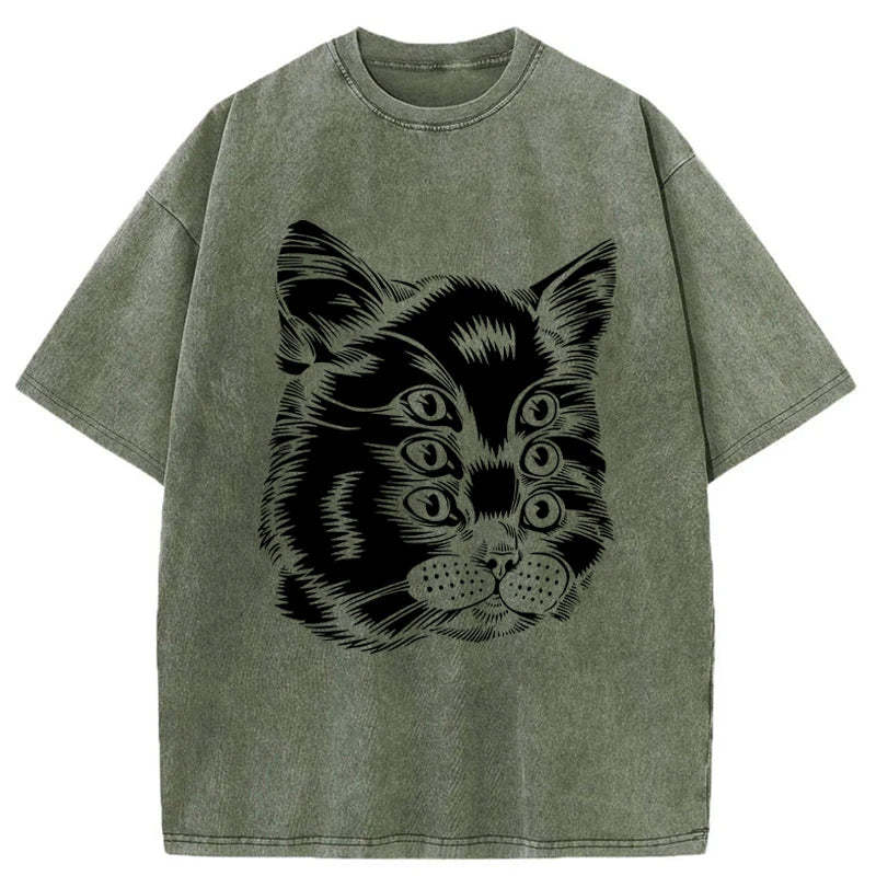 Tokyo-Assassin Six-eyed Cat Japan Washed T-Shirt-Tokyo-Assassin