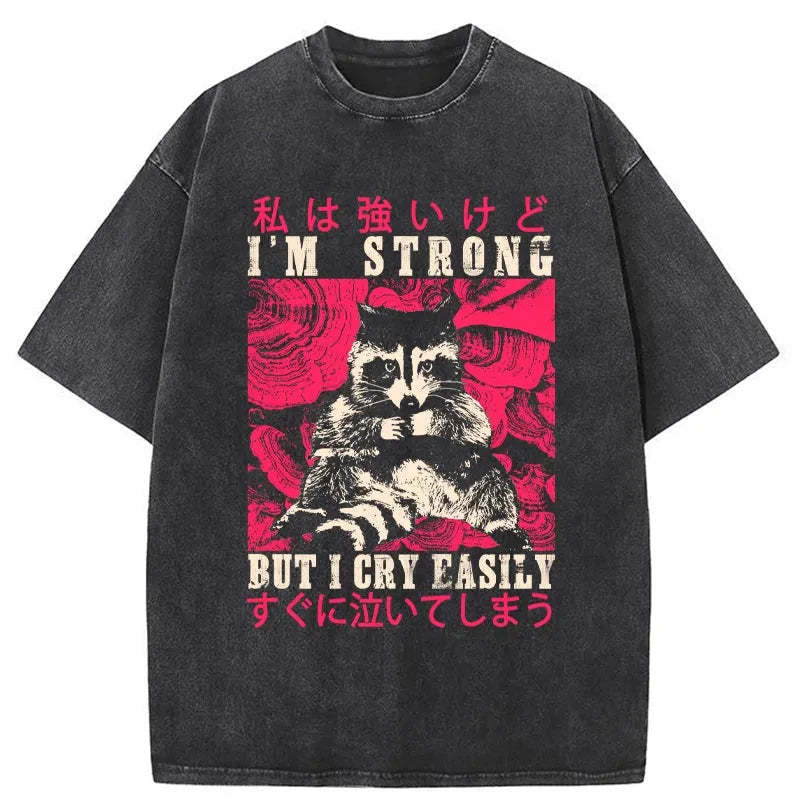 Tokyo-Assassin I Am Strong Raccoon Washed T-Shirt-Tokyo-Assassin