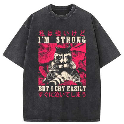 Tokyo-Assassin I Am Strong Raccoon Washed T-Shirt-Tokyo-Assassin