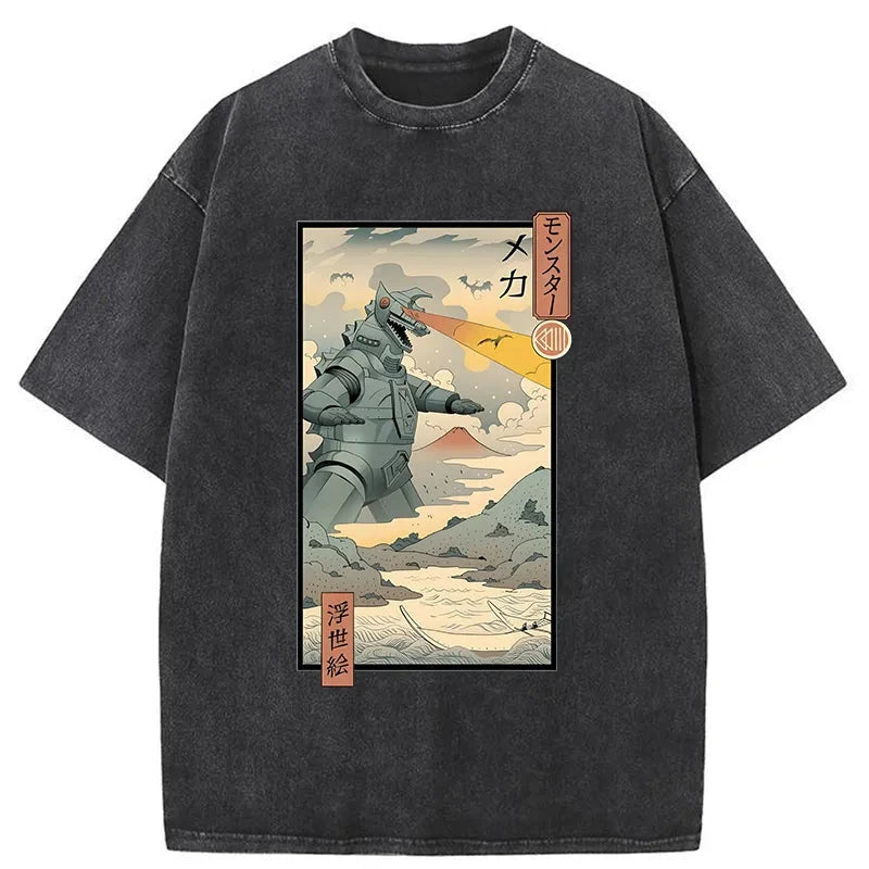 Tokyo-Assassin Ukiyo-e Robot Monster Washed T-Shirt-Tokyo Assassin
