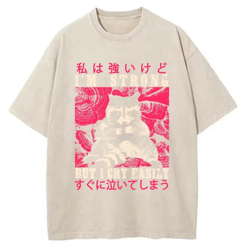 Tokyo-Assassin I Am Strong Raccoon Washed T-Shirt-Tokyo-Assassin