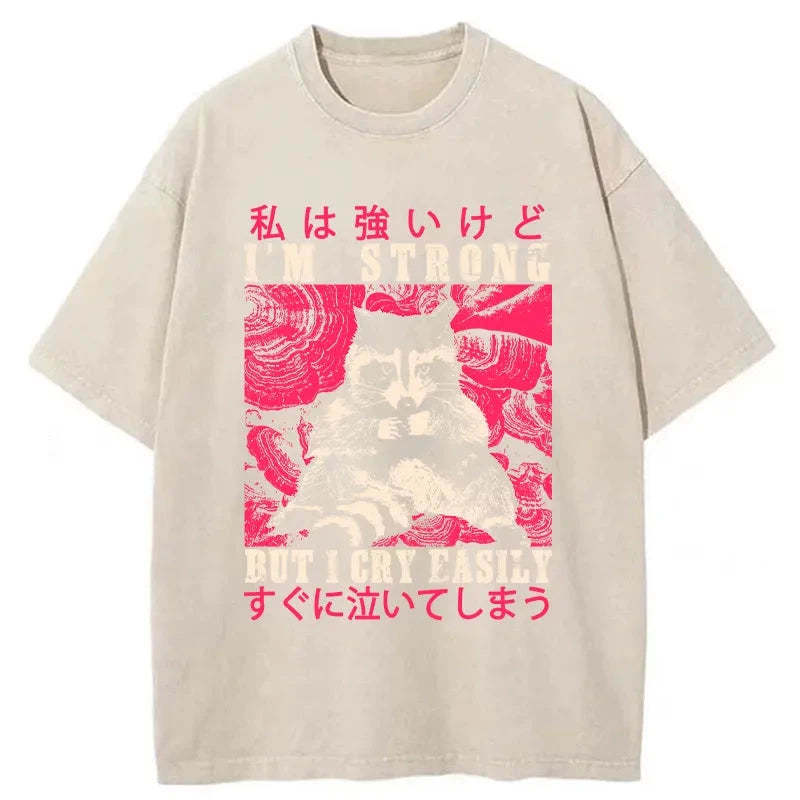 Tokyo-Assassin I Am Strong Raccoon Washed T-Shirt-Tokyo-Assassin