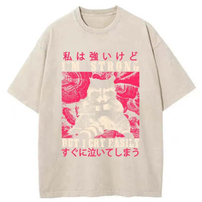 Tokyo-Assassin I Am Strong Raccoon Washed T-Shirt-Tokyo-Assassin