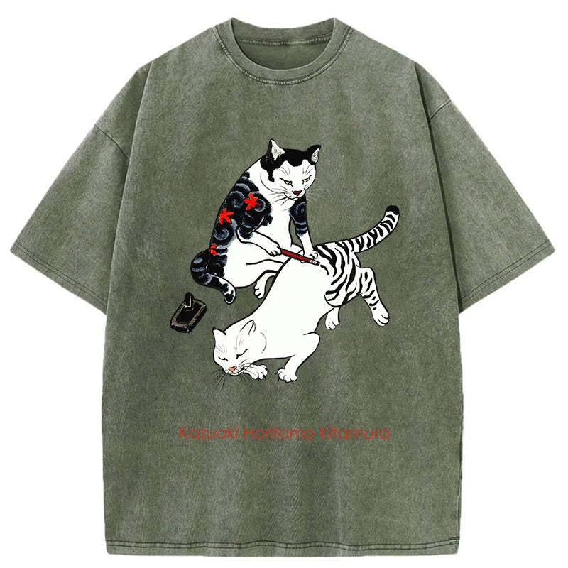 Tokyo-Assassin The Cat Is Tattooing Washed T-Shirt-Tokyo-Assassin