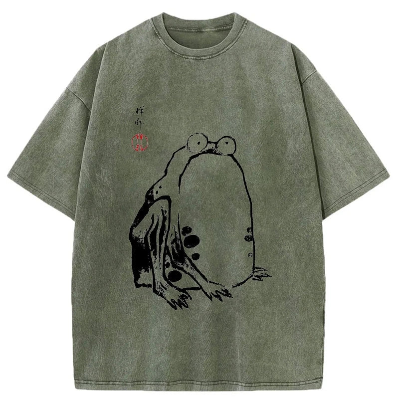 Tokyo-Assassin Grumpy Frog Matsumoto Hoji Washed T-Shirt-Tokyo-Assassin