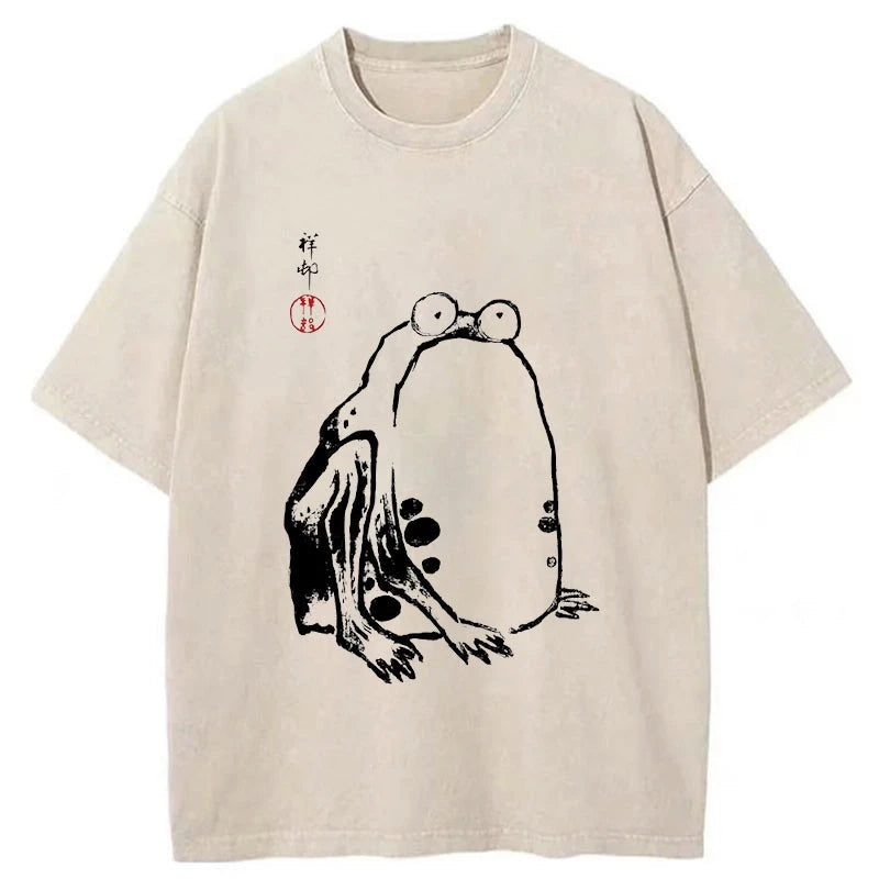 Tokyo-Assassin Grumpy Frog Matsumoto Hoji Washed T-Shirt-Tokyo-Assassin