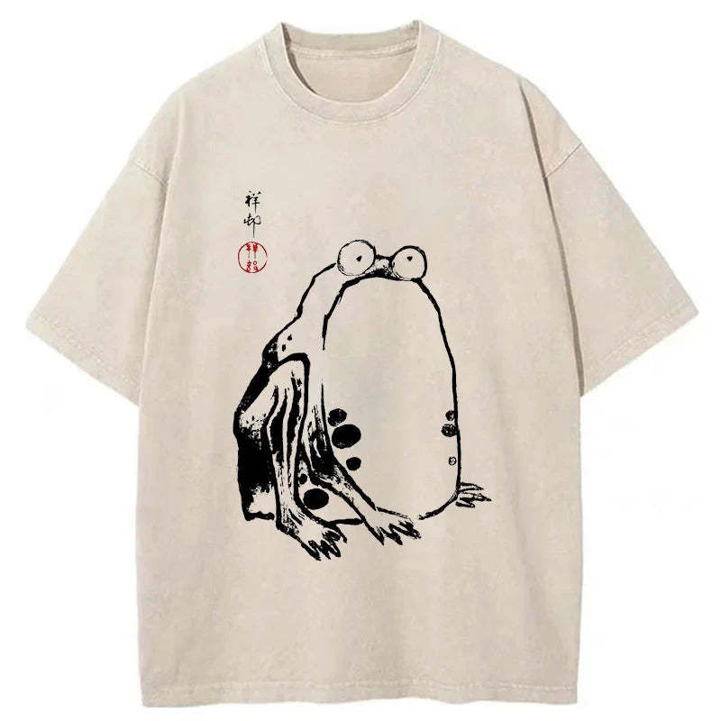 Tokyo-Assassin Grumpy Frog Matsumoto Hoji Washed T-Shirt-Tokyo-Assassin