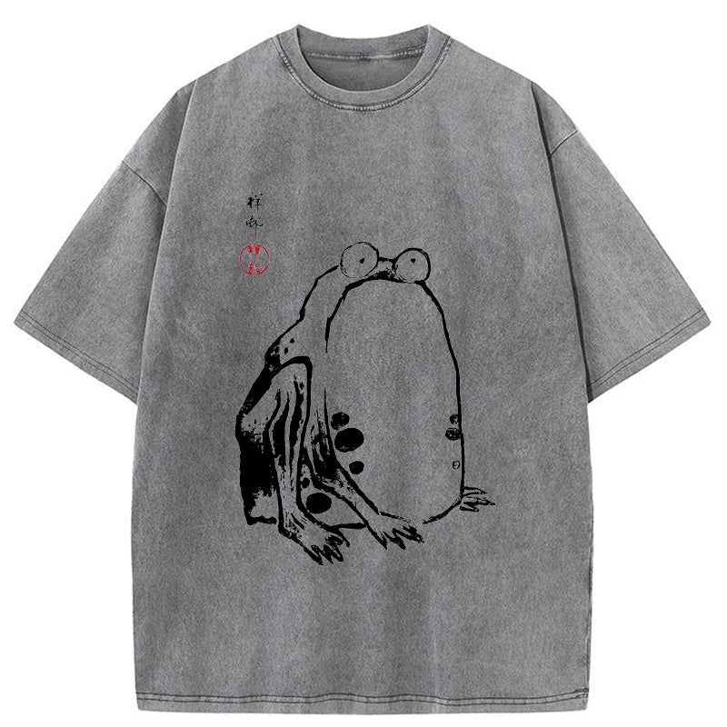 Tokyo-Assassin Grumpy Frog Matsumoto Hoji Washed T-Shirt-Tokyo-Assassin