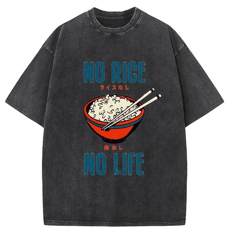 Tokyo-Assassin No Rice No Life Washed T-Shirt-Tokyo-Assassin