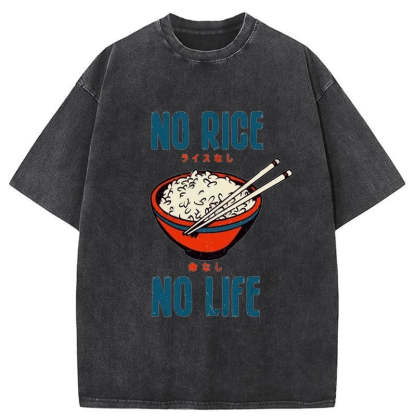 Tokyo-Assassin No Rice No Life Washed T-Shirt-Tokyo-Assassin