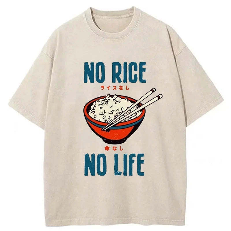 Tokyo-Assassin No Rice No Life Washed T-Shirt-Tokyo-Assassin