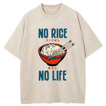 Tokyo-Assassin No Rice No Life Washed T-Shirt-Tokyo-Assassin