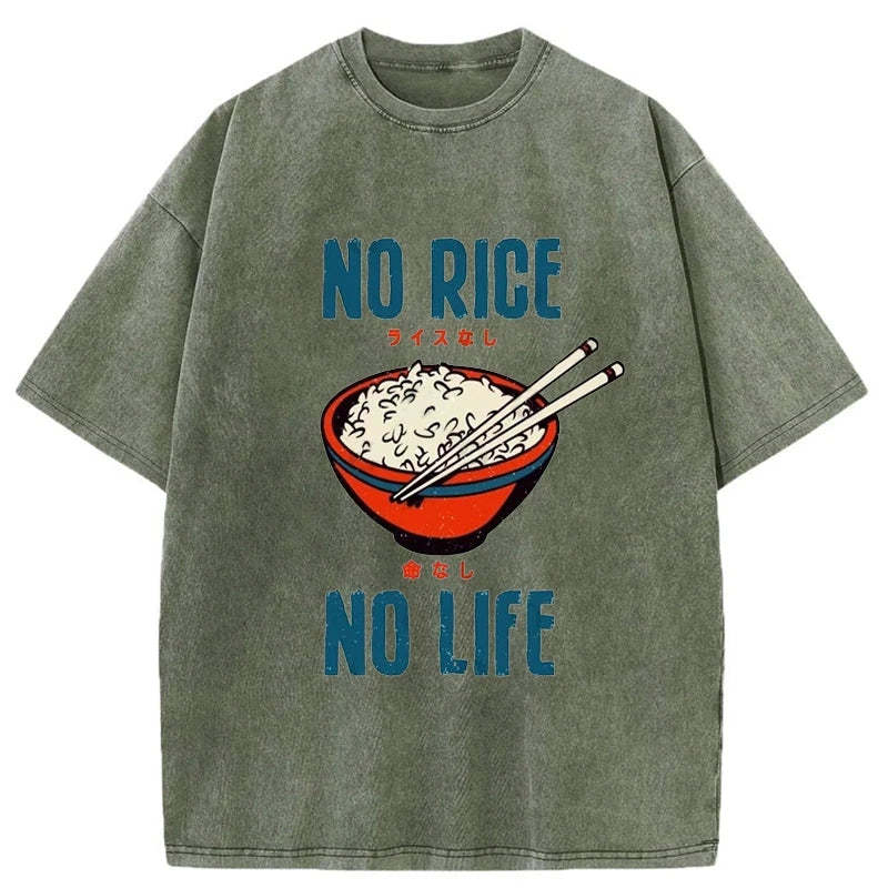 Tokyo-Assassin No Rice No Life Washed T-Shirt-Tokyo-Assassin