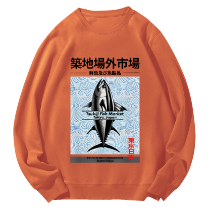 Tokyo Tsukiji Off Market, Japan Round Neck Sweatshirt-Zazasy