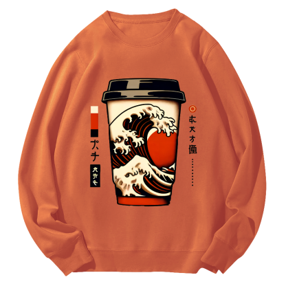 Giant Wave Coffee Japanese Round Neck Sweatshirt-Zazasy