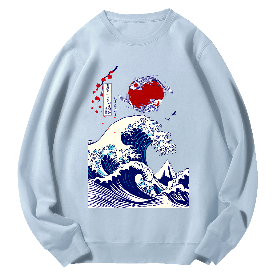 Japanese Giant Waves Round Neck Sweatshirt-Zazasy
