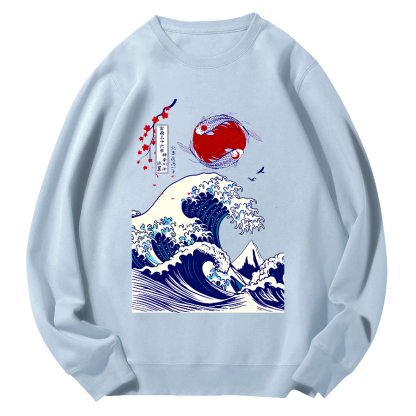 Japanese Giant Waves Round Neck Sweatshirt-Zazasy