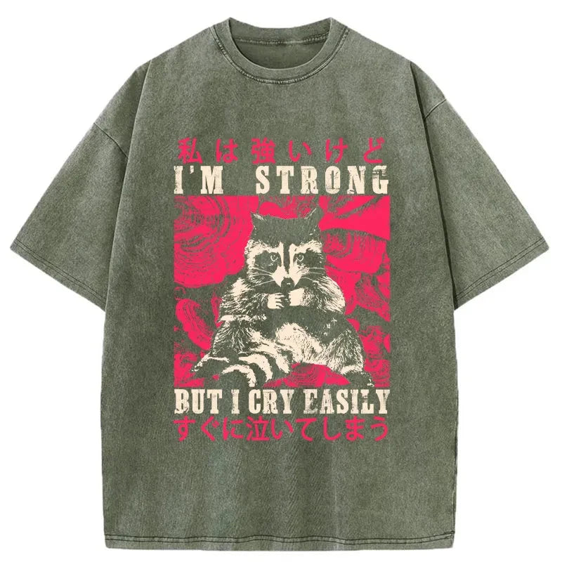 Tokyo-Assassin I Am Strong Raccoon Washed T-Shirt-Tokyo-Assassin