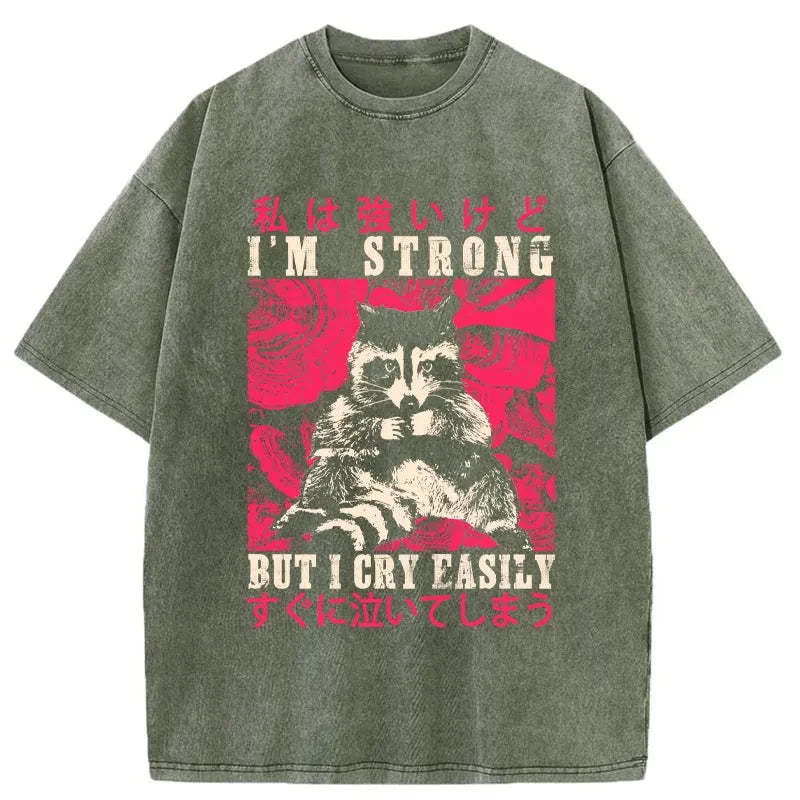 Tokyo-Assassin I Am Strong Raccoon Washed T-Shirt-Tokyo-Assassin