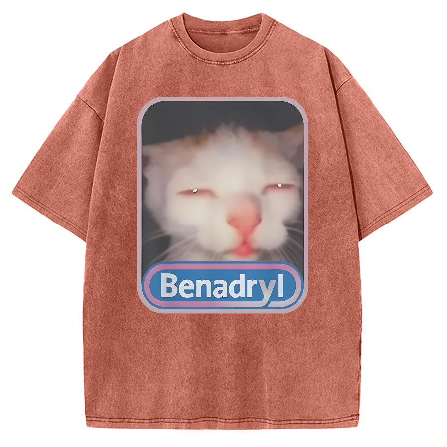 Tokyo-Assassin Benadryl Meme Cat Vintage Washed T-shirt